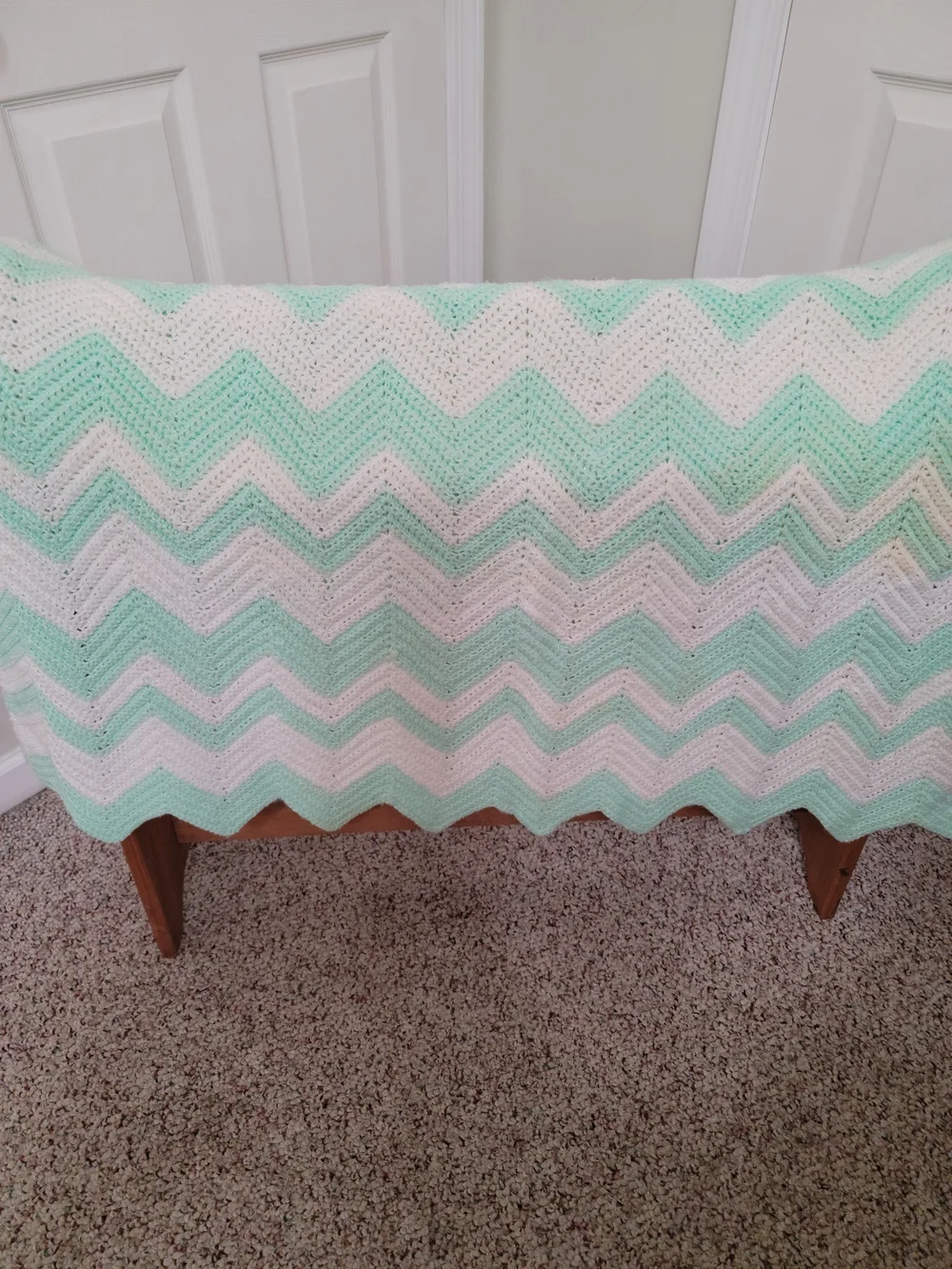 Creations Made Vintage/Retro Handmade Crochet Chevron Green & White Sofa Throw
